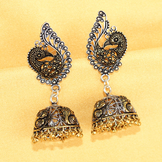 Imeora  Dual Tone Peacock With Jhumki Earrings