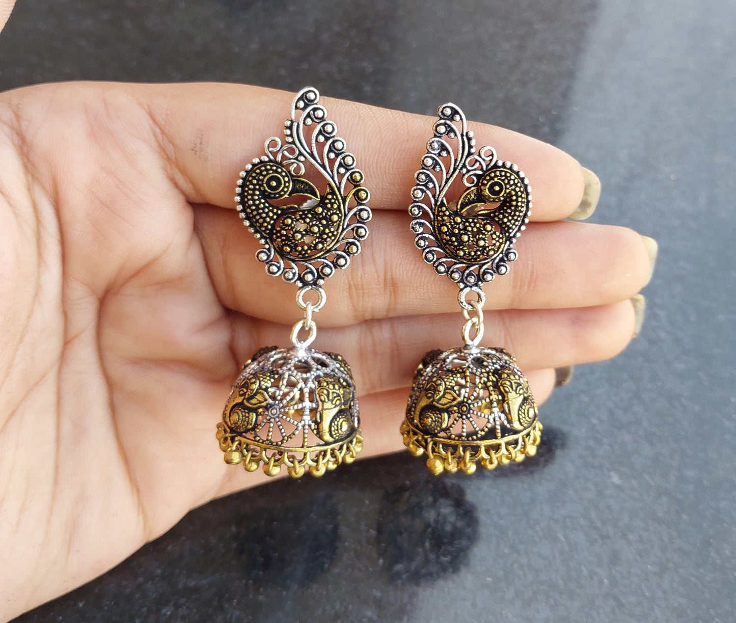 Imeora  Dual Tone Peacock With Jhumki Earrings