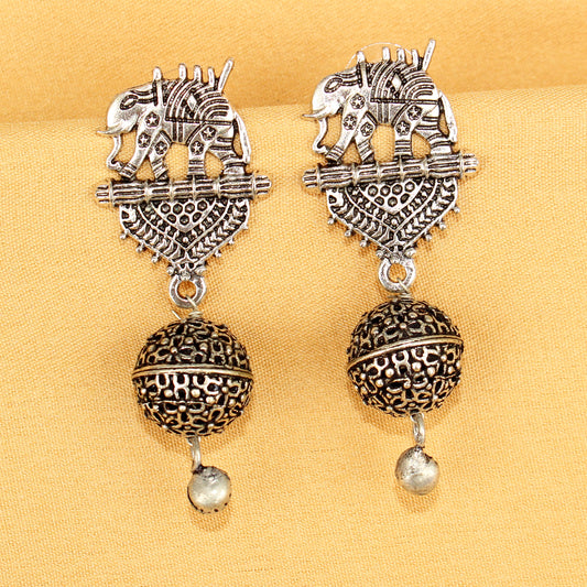 Imeora  Elephant Stud With Ball Hanging Earrings