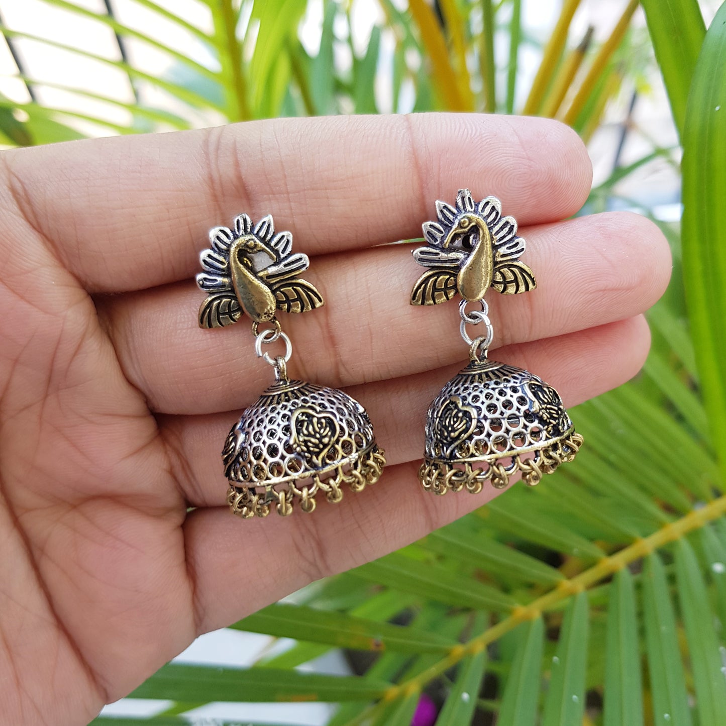 Imeora Oxidised Silver Peacock With Jhumki Earrings