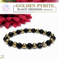 Certified 8mm Golden Pyrite Bracelet With Black Obsidian