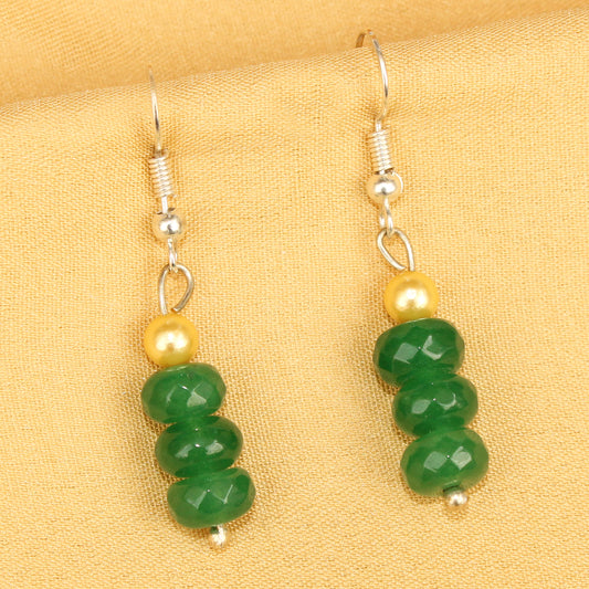 Imeora Dark Green Quartz Earrings With 5mm Shell Beads