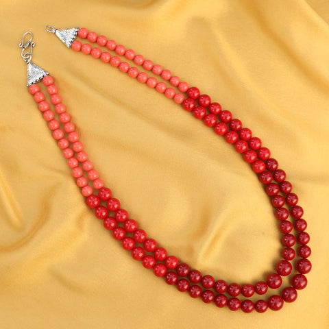 Imeora Tripple Shaded Red Double Line Shell Pearl Necklace