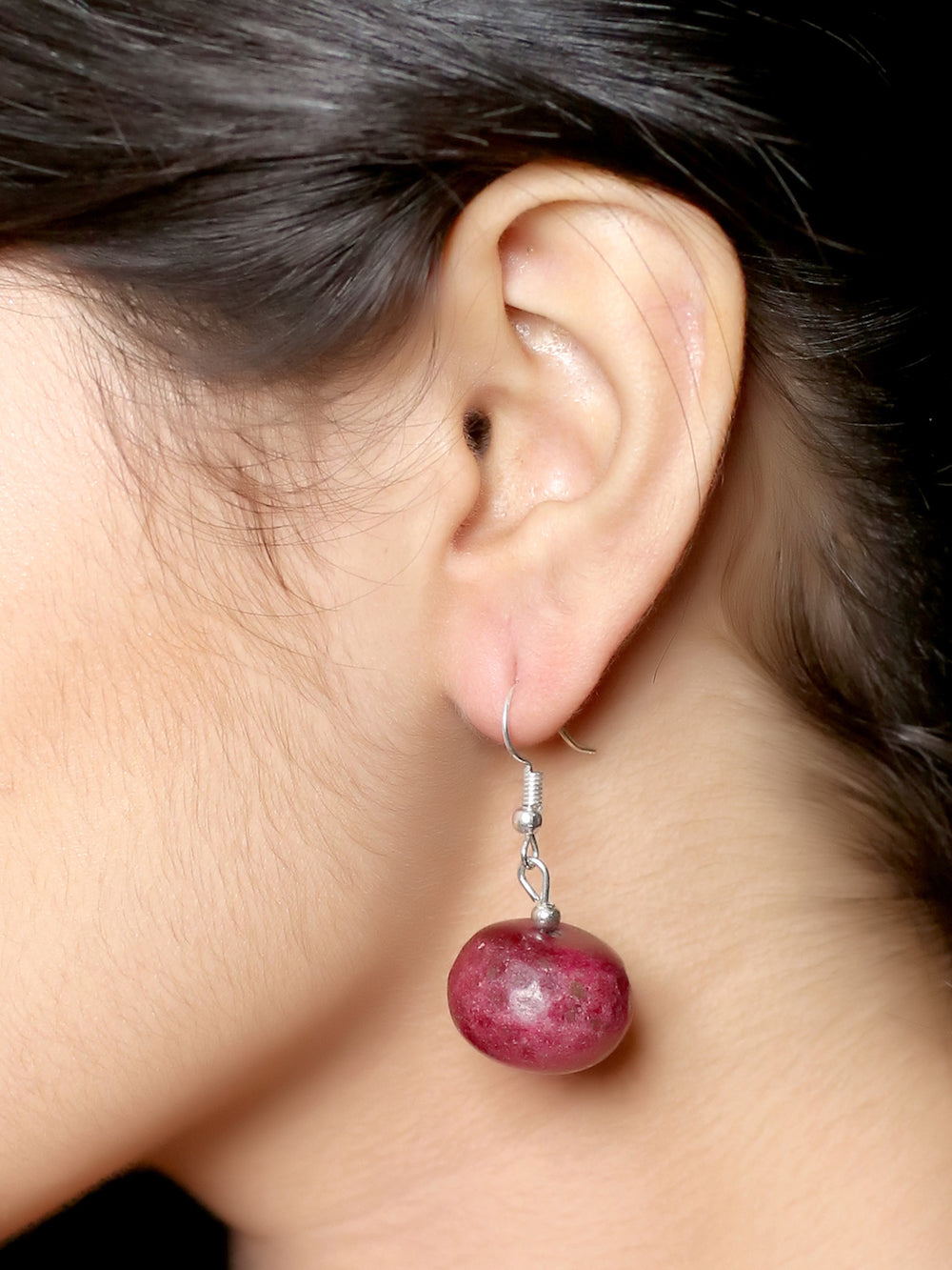 Imeora Maroon Quartz Big Round Earrings