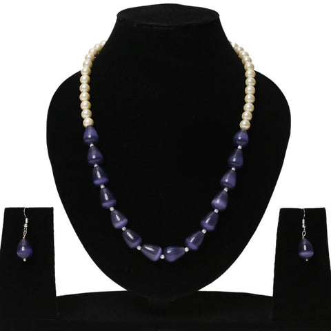 White Pearl Necklace With Purple Monalisa