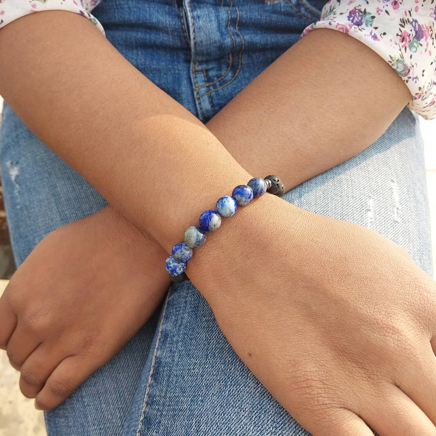 Certified Lapis Lazuli 8mm Bracelet With Lava Stone