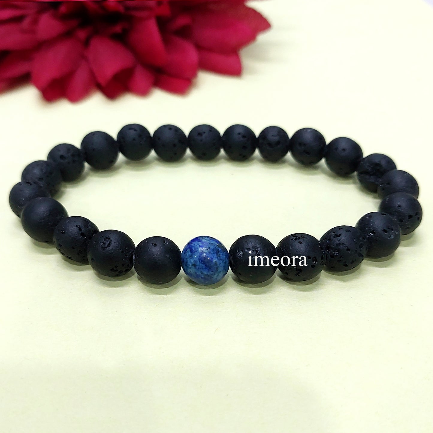 Certified Lava Natural Stone 8mm Bracelet With Lapis Lazuli