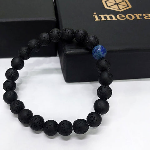 Certified Lava Natural Stone 8mm Bracelet With Lapis Lazuli