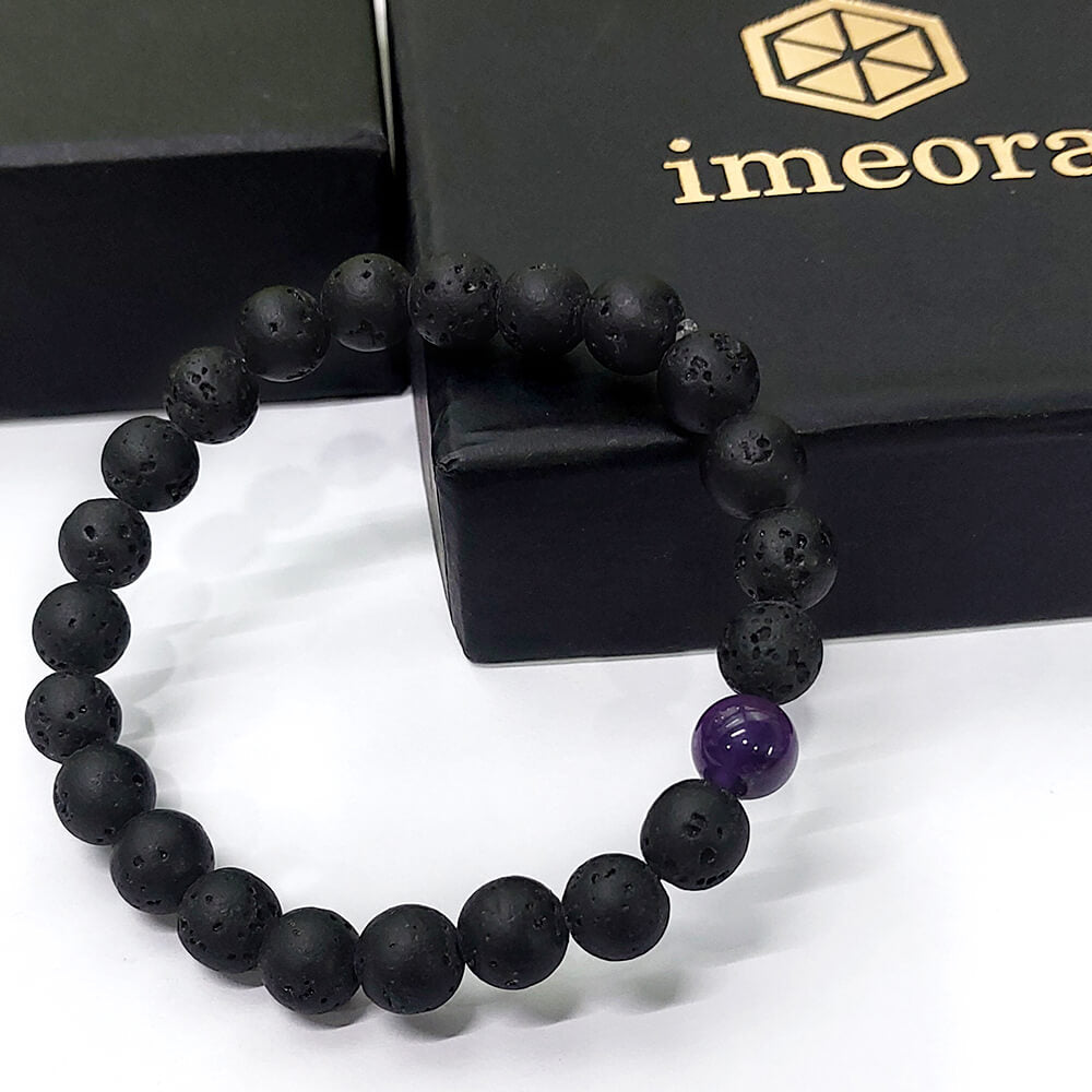 Certified Lava Natural Stone 8mm Bracelet With Amethyst