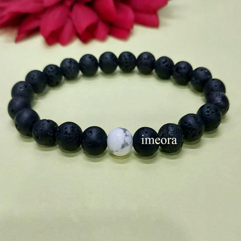 Certified Lava Natural Stone 8mm Bracelet With Howlite