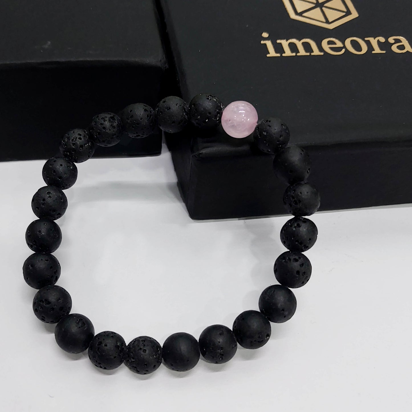 Certified Lava Natural Stone 8mm Bracelet With Rose Quartz