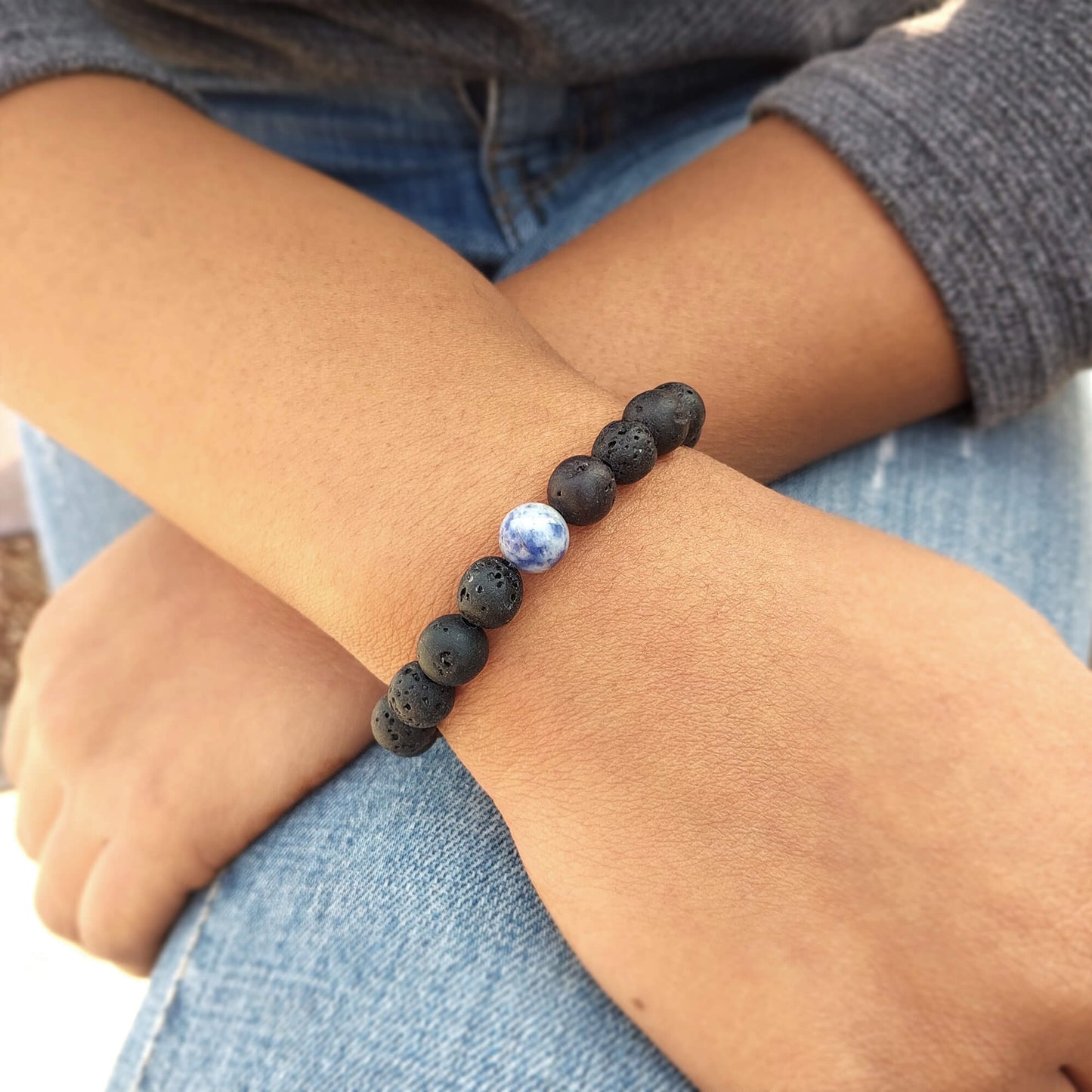 Certified Lava Natural Stone 8mm Bracelet With Sodalite