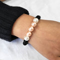 Cream And White Shell Pearls 10mm Bracelet With 8mm Black Beads