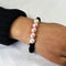 Pink And White Shell Pearls 10mm Bracelet With 8mm Black Beads