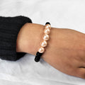 Cream Shell Pearls 10mm Bracelet With 8mm Black Beads