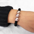 Chocolate Shell Pearls 12mm Bracelet With 8mm Black Beads