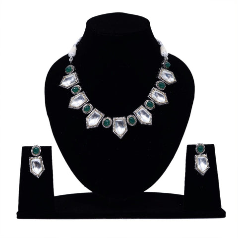 Imeora Designer Necklace Set With Alternate Green Stone And Handmade Dori