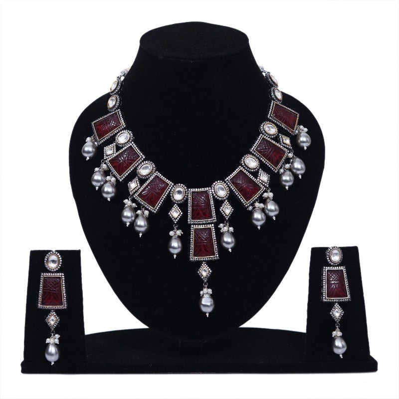 Imeora Exclusive Designer Necklace Set With Shell Pearl Hangings And Handmade Dori