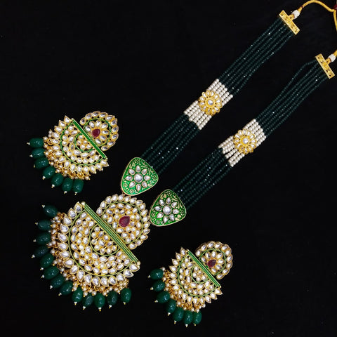 Imeora Designer Green Pendant Necklace Set With Handmade Dori And Stone Hangings
