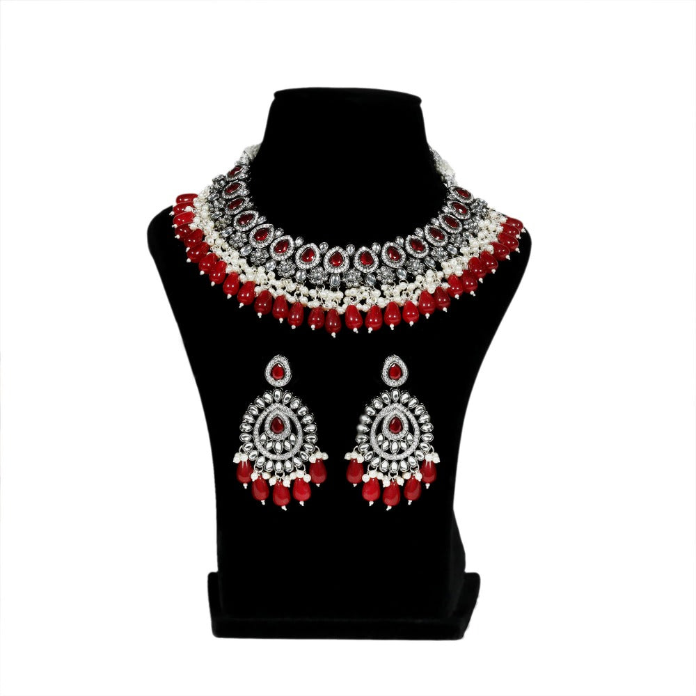 Kaylani Necklace Set With Monalisa Stone Hangings And Dori