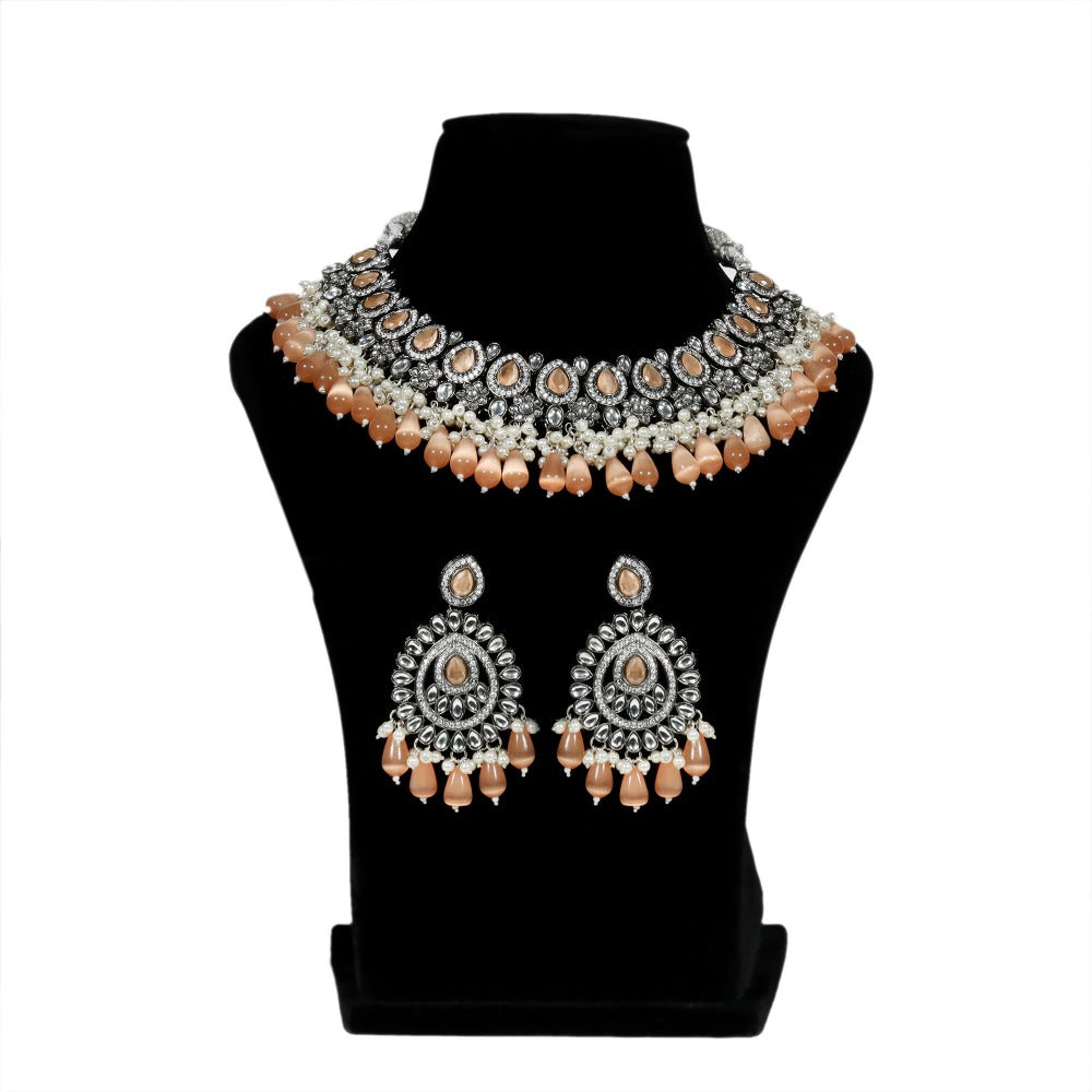 Kaylani Necklace Set With Monalisa Stone Hangings And Dori