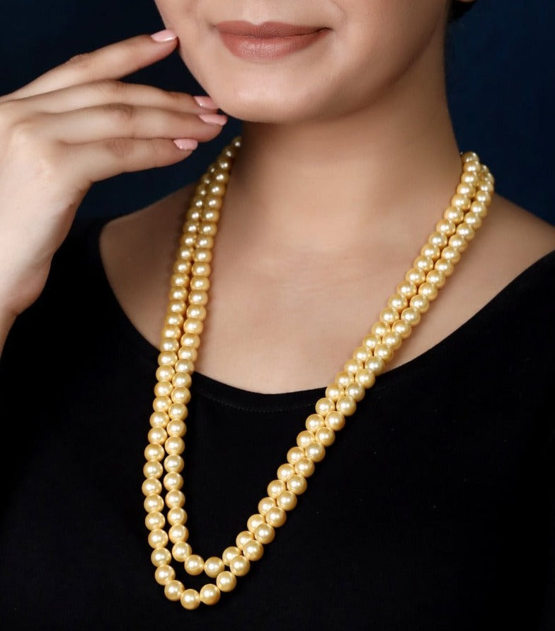 Imeora Golden 8mm Double Line Shell Pearl Necklace