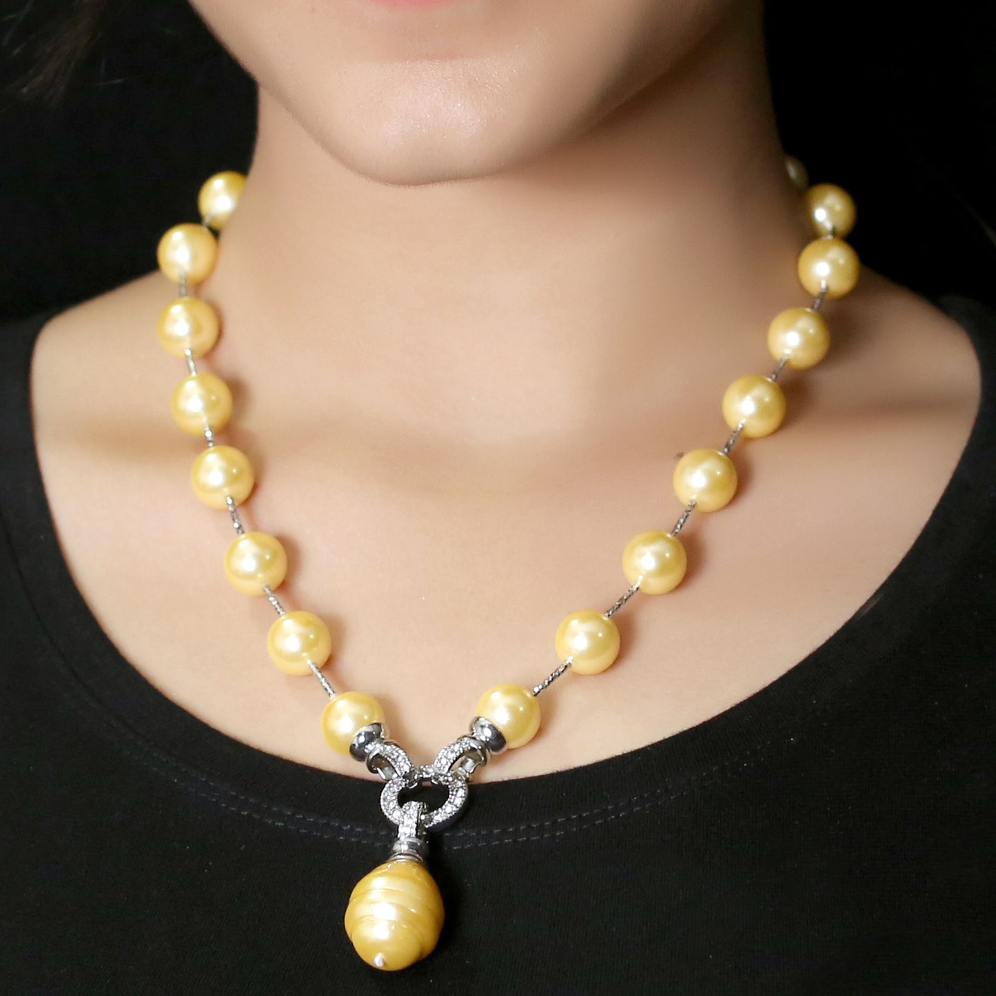 Imeora Stylish Golden Shell Pearl Necklace With Shell Pearl Pendant