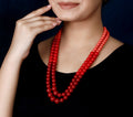 Imeora Tripple Shaded Red Double Line Shell Pearl Necklace With Red Studs