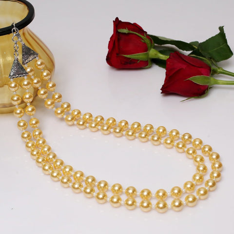 Golden Pearl Necklace With White Beads