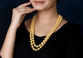 Imeora Double Line Golden Shell Pearl Necklace With White Beads and Golden Studs