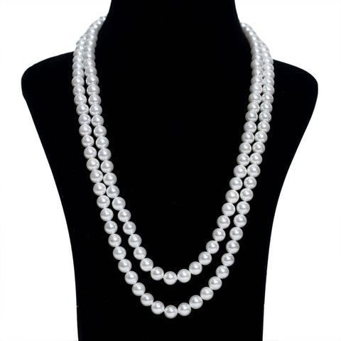 Imeora White 8mm Double Line Shell Pearl 22 inch Necklace