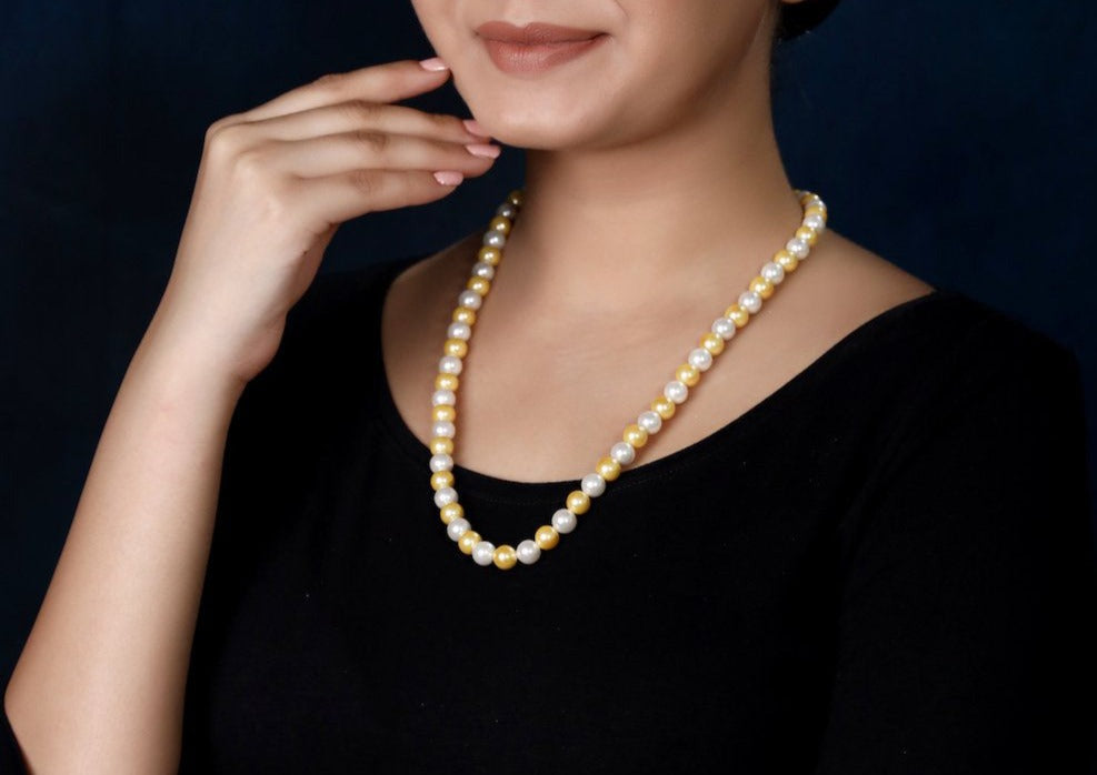 Imeora White Golden 8mm Shell Pearl Necklace