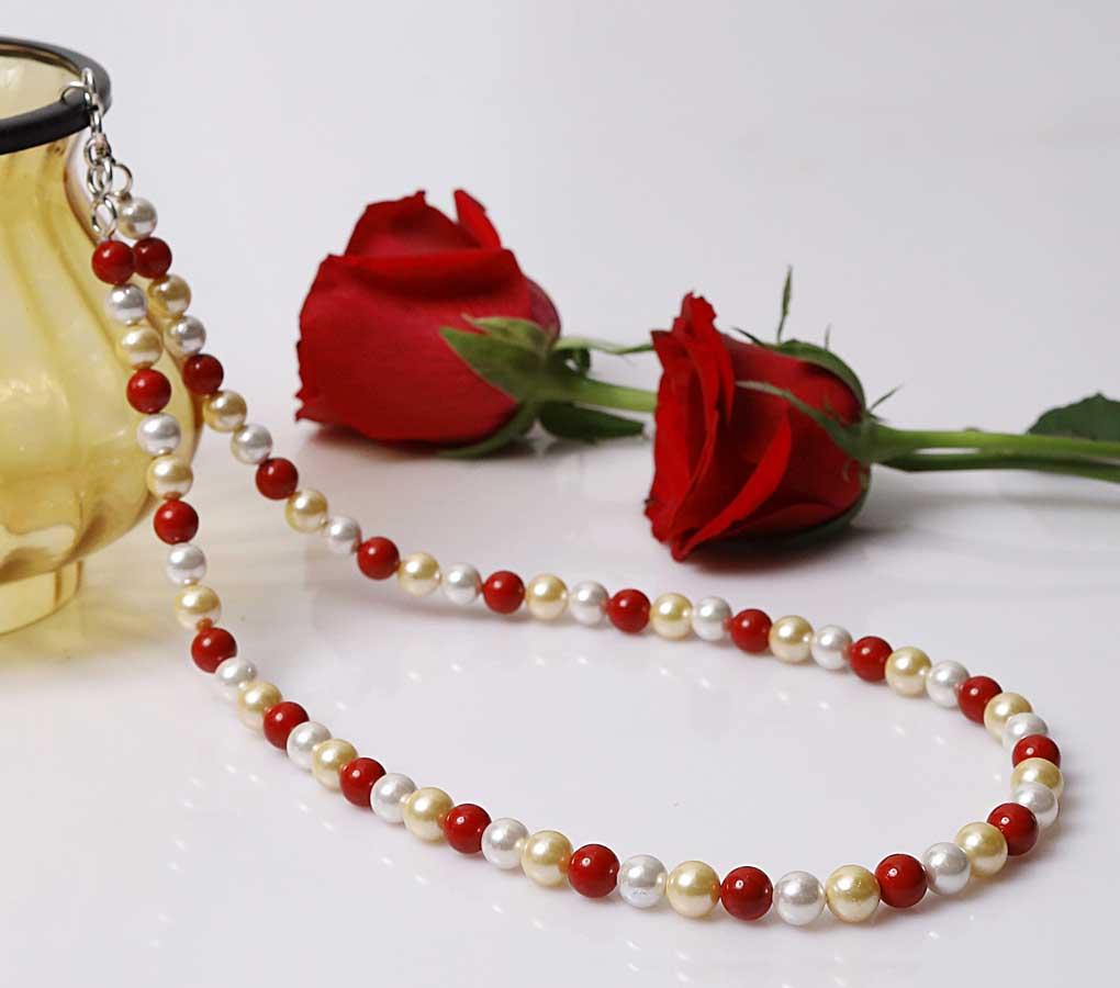 Imeora White Golden Red 8mm Shell Pearl Necklace