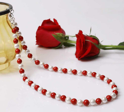 Imeora Red White 8mm Shell Pearl Necklace