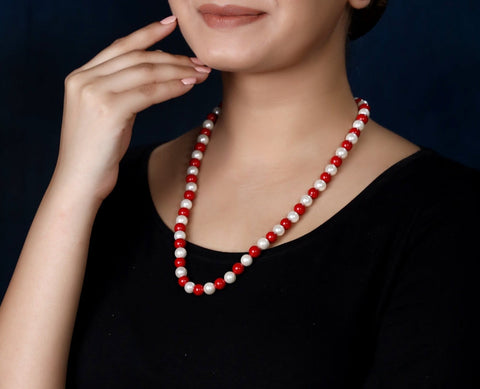 Imeora Red White 8mm Shell Pearl Necklace