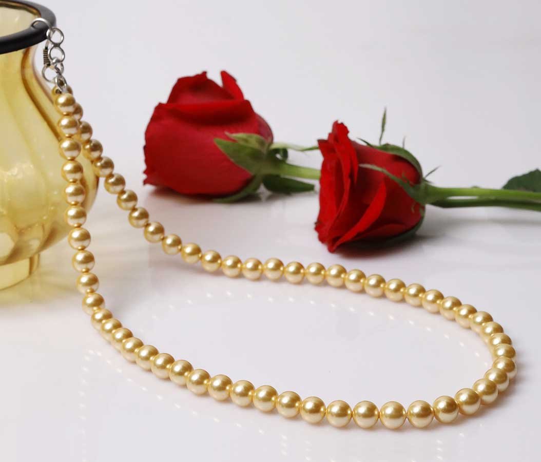 Imeora Golden 8mm Shell Pearl Necklace