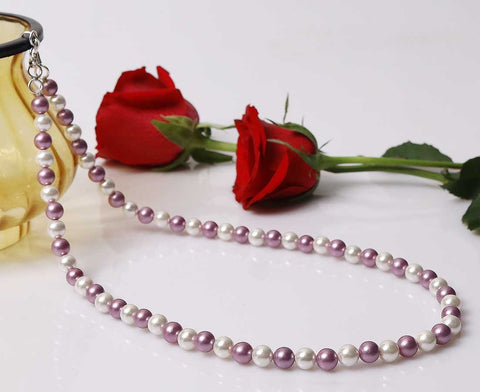 Imeora White Purple 8mm Shell Pearl Necklace with 10mm Purple Studs