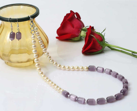 White Pearl Necklace With Purple Amethyst
