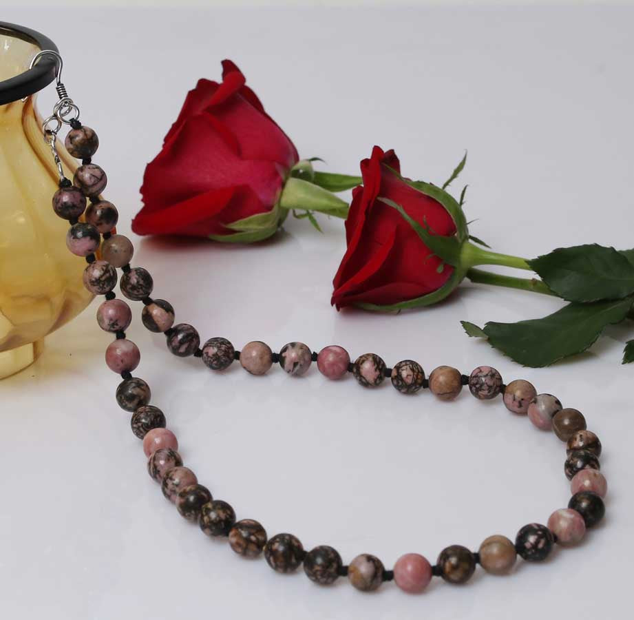 Imeora Hand Knotted Rhodonite 10mm Natural Stone Necklace