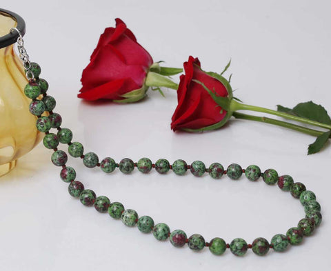 Imeora Hand Knotted Ruby Zoisite 10mm Natural Stone Necklace
