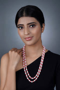 Imeora White Reddish Pink 8mm Double Line Shell Pearl Necklace