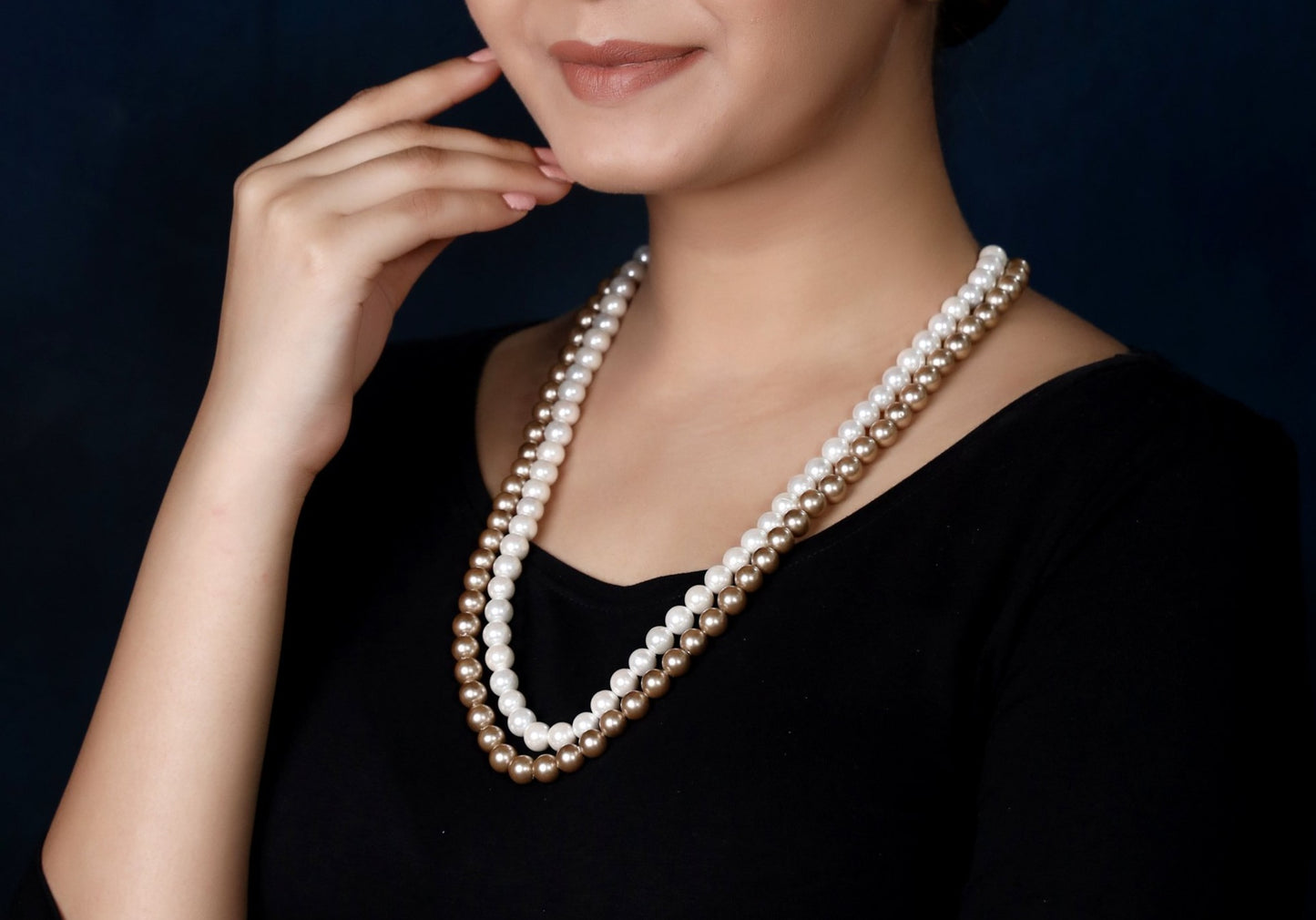 Imeora White Chocolate 8mm Double Line Shell Pearl Necklace