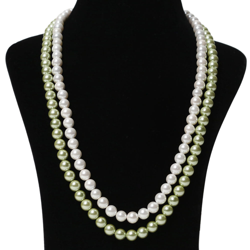 Imeora White Green 8mm Double Line Shell Pearl Necklace With 10m Green Shell Pearl Studs