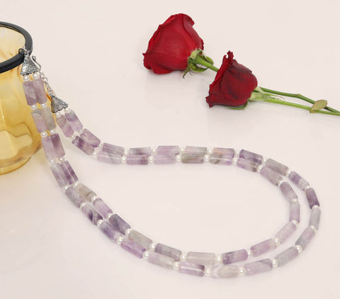 Purple Onyx With White Pearl Necklace