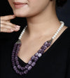 Imeora Knotted White 8mm Shell Pearl Double Necklace With Purple Monalisa