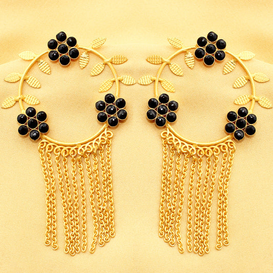 Imeora Tripple Black Flower Round Shape Earrings