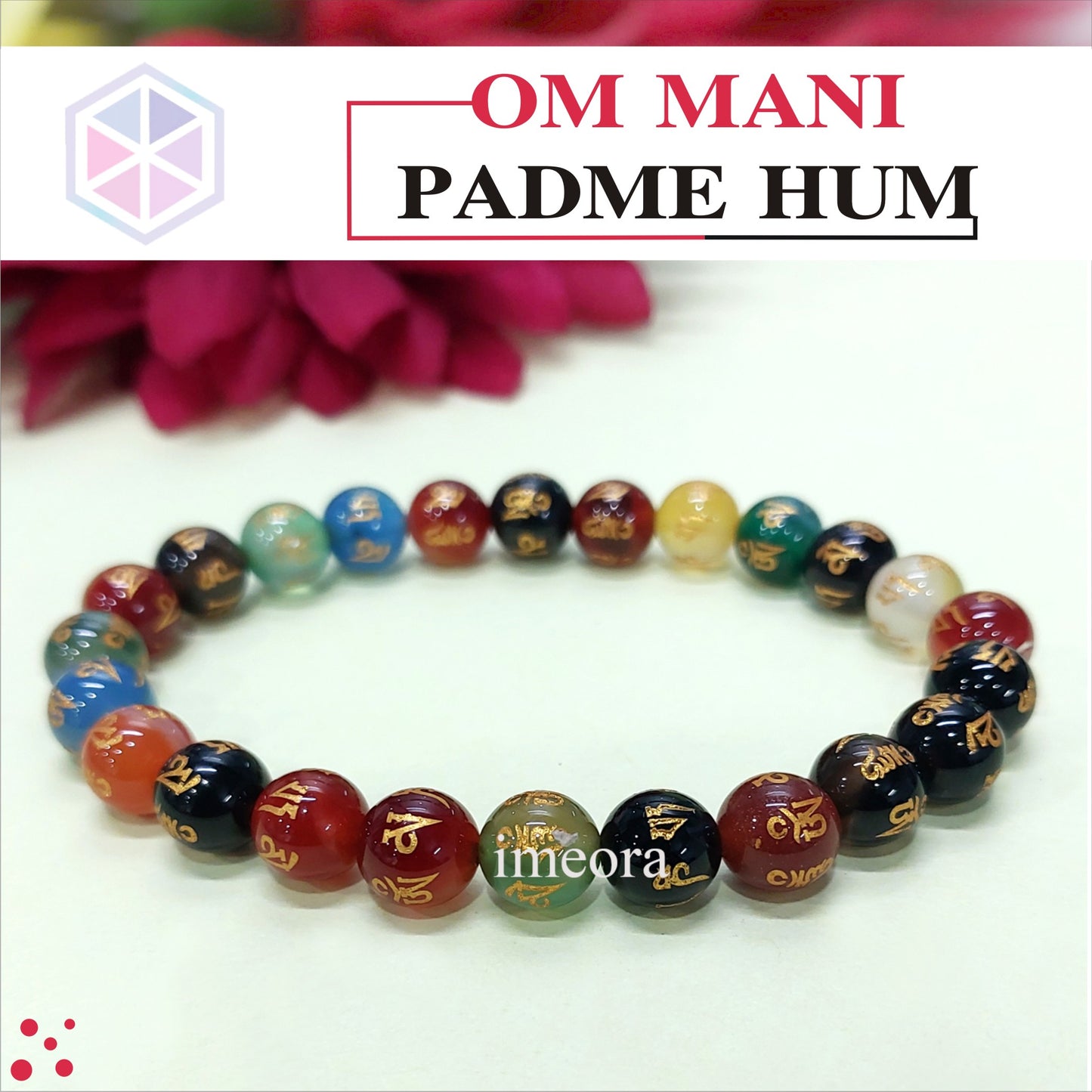 Certified Om Mani Padme Hum Multi Onyx 8mm Natural Stone Bracelet