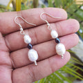 Fresh Water Pearl Earrings, White Blue earrings, Dangle and Drop Earrings