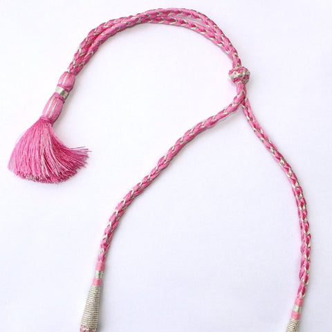 Imeora Designer Necklace Set With Five Pink Stone Hangings And Handmade Dori