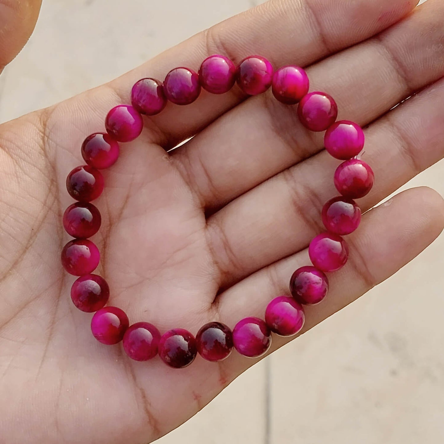 Certified Pink Tiger Eye 8mm Natural Stone Bracelet